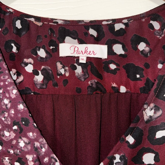 Parker Dress Burgundy Kimberly Flounce Cheetah Print Lined - Picture 4 of 10